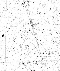 Some observers prefer a black on white map for tracking asteroids and deep sky objects. Click to view a larger version. Created with Chris Marriott's SkyMap program