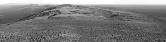 Sol 3906, January 19, 2015. Summit panorama from Cape Tribulation from the Opportunity Mars Rover. Credit: NASA/Arizona State University. 