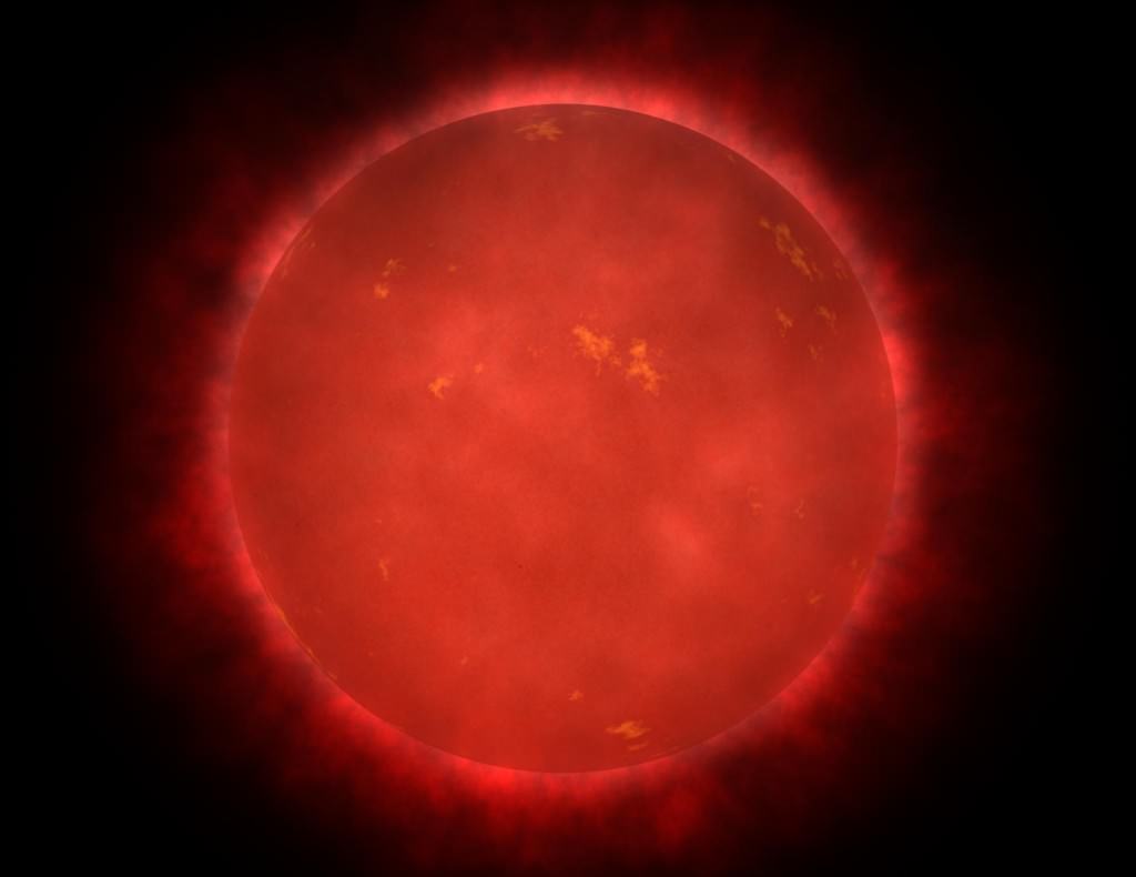 Artist's impression of a red giant star.  Their cores are cauldrons where carbon-12 is produced. 