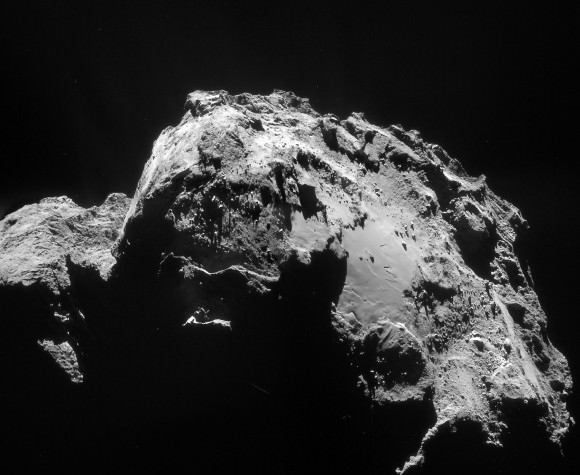 The complete mosaic image of the comet taken on January 3rd and processed, like most of ESA's comet images, to highlight surface features. Credit: Rosetta/
