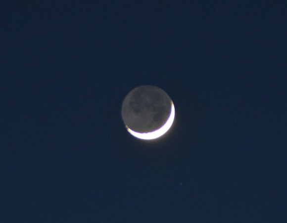 Earthshine or the 'Old Moon in the New Moon's arms' from earlier this week. Photo by author.