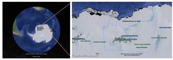 Location of the ring formation on the ice shelf off the Antarctic continent. The site is on the King Baudouin Ice Shelf. (Map Credits: Google Maps, NOAA)