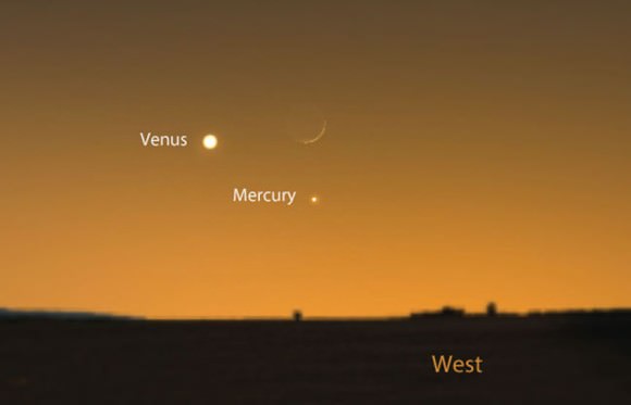 Mark your calendars for a cool conjunction of the 1-day-old lunar crescent, Mercury and Venus on January 21st. Source: Stellarium