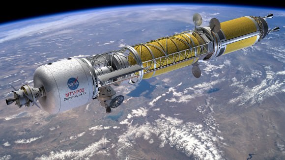 Artist's concept of a Bimodal Nuclear Thermal Rocket in Low Earth Orbit. Credit: NASA
