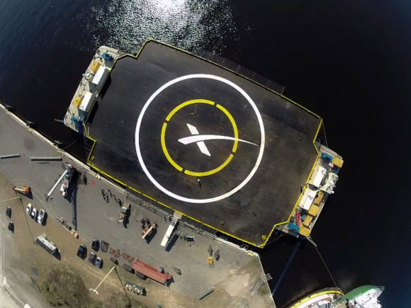 SpaceX Falcon 9 first stage rocket will attempt precison landing on this autonomous spaceport drone ship soon after launch set for Dec. 19, 2014 from Cape Canaveral, Florida.  Credit: SpaceX