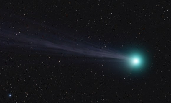 Delicate streamers show in Comet Lovejoy's ion tail in this photo from January 13th. Credit: Bernhard Hubl