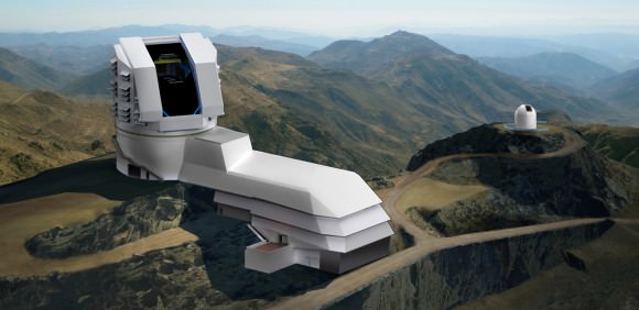 Artist rendering of the LSST observatory (foreground) atop Cerro Pachón in Chile. Credit: Large Synoptic Survey Telescope Project Office. 