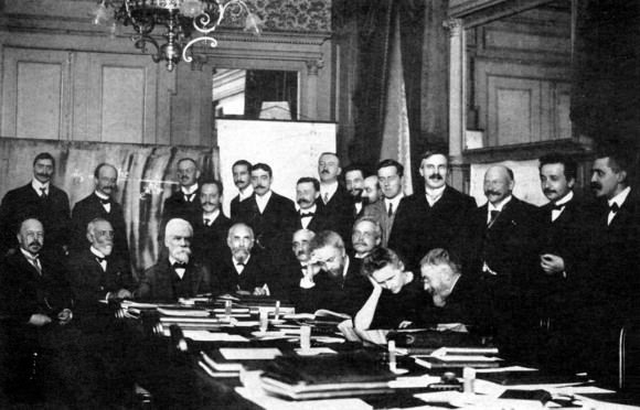 Photograph of participants of the first Solvay Conference, in 1911, Brussels, Belgium. 