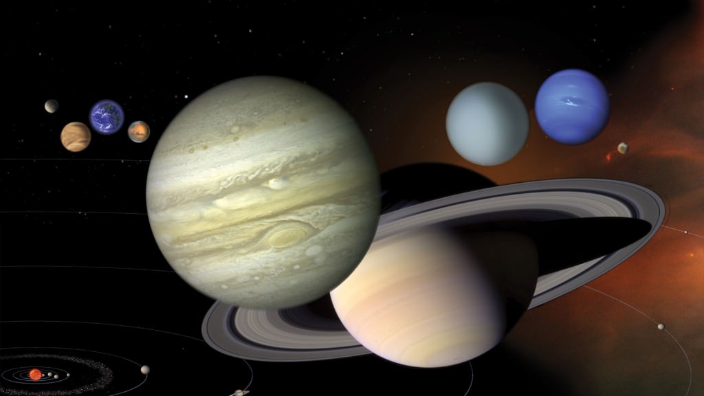 Our Solar System is a relatively, calm, sedate place compared to young solar systems. What might ours have looked like in its infancy? An illustration showing the 8 planets of the Solar System to scale Credit: NASA
