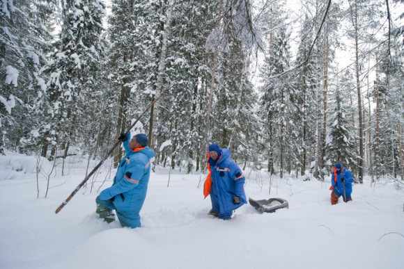 Expedition 40/41 prime crew during winter survival training. Credit: ESA.