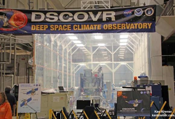 NOAA/NASA/USAF Deep Space Climate Observatory (DSCOVR) undergoes processing in NASA Goddard Space Flight Center clean room.  Probe will launch in February atop SpaceX Falcon 9 rocket.  Credit: Ken Kremer - kenkremer.com