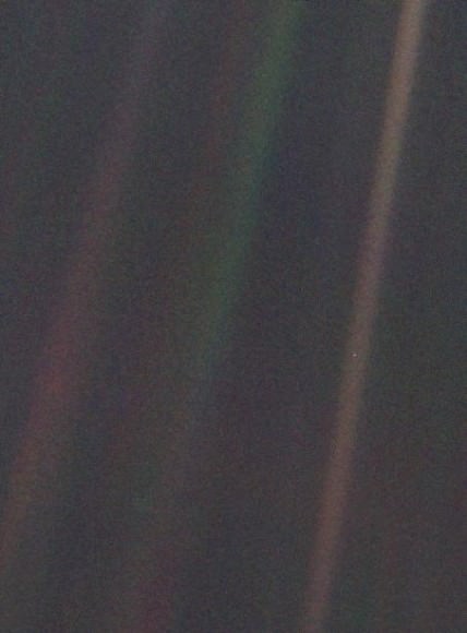 This narrow-angle color image of the Earth, dubbed "Pale Blue Dot," is a part of the first ever "portrait" of the solar system taken by Voyager 1 on Valentine’s Day on Feb. 14, 1990.  Credit: NASA/JPL-Caltech 