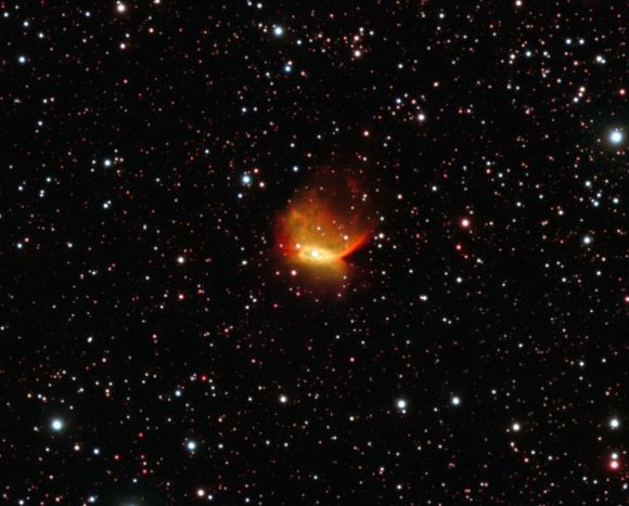 This image of the unusual planetary nebula was obtained using ESO’s Very Large Telescope at the Paranal Observatory in Chile. In the heart of this colourful nebula lies a unique object consisting of two white dwarf stars, each with a mass a little less than that of the Sun. These stars are expected to slowly draw closer to each other and merge in around 700 million years. This event will create a dazzling supernova of Type Ia and destroy both stars. Credit: ESO