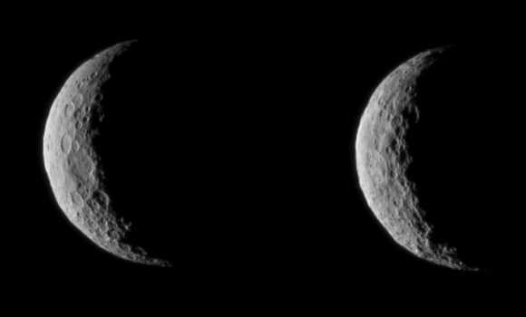 As Dawn maneuvers into orbit, its trajectory takes it to the opposite side of Ceres from the sun, providing these crescent views. These additional pictures were taken on March 1 at a distance of 30,000 miles (49,000 km). Credit: NASA/JPL-Caltech/UCLA/MPS/DLR/IDA