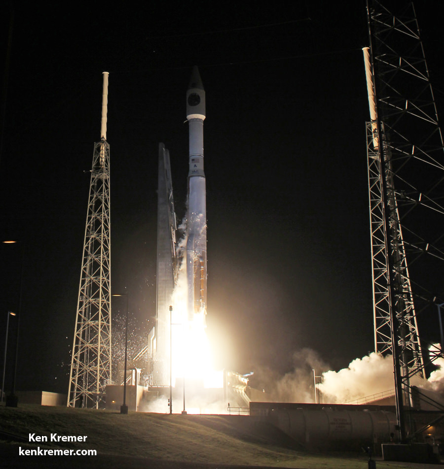 A United Launch Alliance Atlas V rocket with NASA’s Magnetospheric Multiscale (MMS) spacecraft onboard launches from the Cape Canaveral Air Force Station Space Launch Complex 41, Thursday, March 12, 2015, Florida.  Credit: Ken Kremer- kenkremer.com