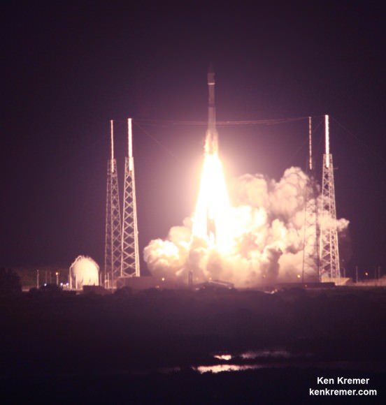 A United Launch Alliance Atlas V rocket with NASA’s Magnetospheric Multiscale (MMS) spacecraft onboard launches from the Cape Canaveral Air Force Station Space Launch Complex 41, Thursday, March 12, 2015, Florida.  Credit: Ken Kremer- kenkremer.com