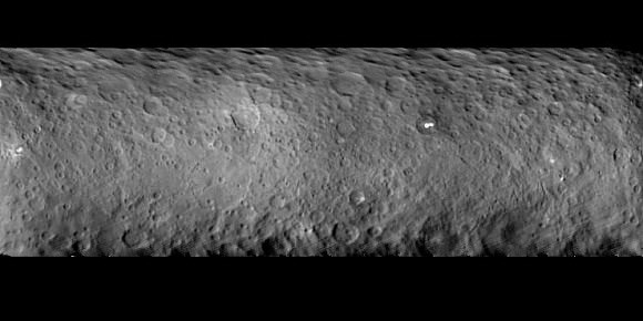 The surface of Ceres is covered with craters of many shapes and sizes, as seen in this new mosaic of the dwarf planet comprised of images taken by NASA's Dawn mission on Feb. 19, 2015 from a distance of nearly 29,000 miles (46,000 kilometers). Credit: NASA/JPL-Caltech/UCLA/MPS/DLR/IDA.