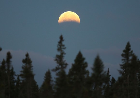 The Moon moves out of total eclipse and into partial phases during the second of the four tetrad eclipses on October 8, 2015. Credit: Bob King