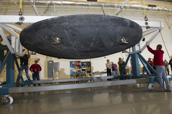 The heat shield arrived March 9 at Marshall, where experts from the Center and NASA’s Ames Research Center will extract samples of the ablative material, or Avcoat. Image Credit:  NASA/MSFC/Emmett Given