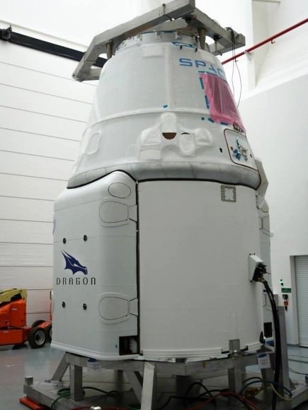 Dragon cargo vessel ready for mating to SpaceX Falcon 9 rocket for CRS-6 mission launch to the International Space Station (ISS) scheduled for April 13, 2015. Credit: SpaceX