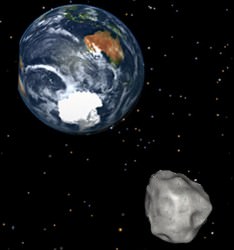 Simulated view of a small asteroid passing near Earth. Credit: NASA