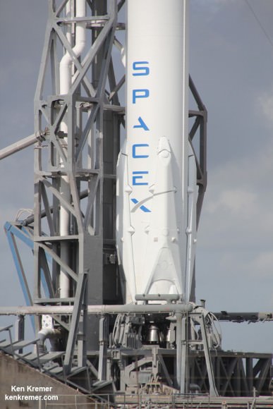 Up close view of the SpaceX Falcon 9 rocket landing legs prior to launch on April 14, 2015 on the CRS-6 mission to the International Space Station. Credit: Ken Kremer/kenkremer.com