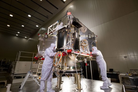 In a clean room facility near Denver, Lockheed Martin  technicians began assembling a NASA spacecraft that will collect samples of an asteroid for scientific study. Working toward a September 2016 launch, the OSIRIS-REx spacecraft will be the first U.S. mission to return samples from an asteroid back to Earth.  Credit: Lockheed Martin  