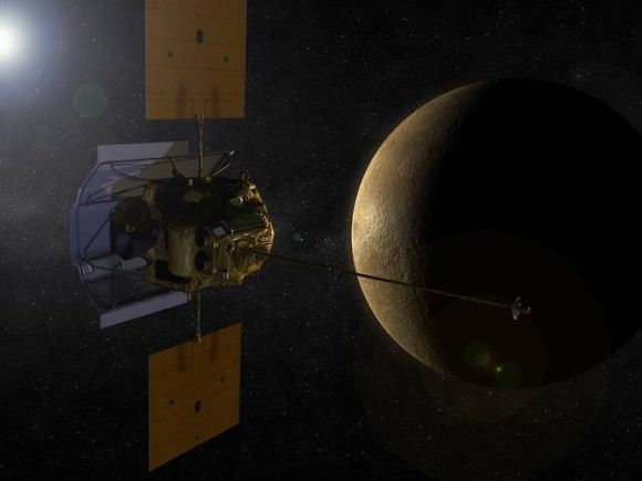 The MESSENGER spacecraft has been in orbit around Mercury since March 2011 – but its days are numbered. Image credit: NASA/JHUAPL/Carnegie Institution of Washington