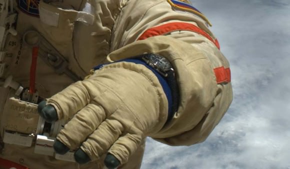An image of the OMEGA Speedmaster Professional watch worn in space. Image via OMEGA. 