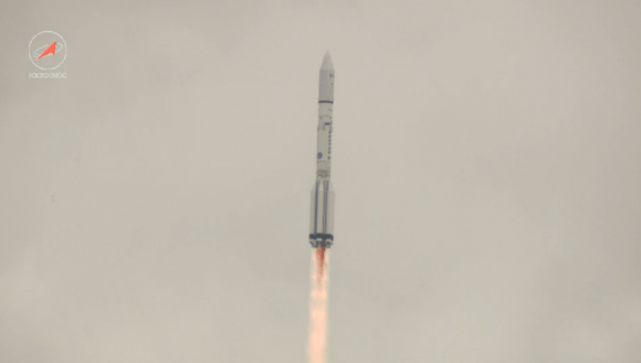 Russian Proton rocket in flight after blast off at 11:47 a.m. local time (1:47 a.m. EDT) from the Baikonur Cosmodrome in Kazakhstan. It ended in disaster about eight minutes later with destruction of the rocket and Mexican satellite payload heading to orbit.  Credit: Roscosmos