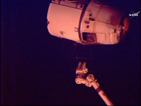The SpaceX Dragon cargo spacecraft was released from the International Space Station's robotic arm at 7:04 a.m. EDT Thursday. The capsule then performed a series of departure burns and maneuvers to move beyond the 656-foot (200-meter) "keep out sphere" around the station and begin its return trip to Earth.  Credits: NASA TV 
