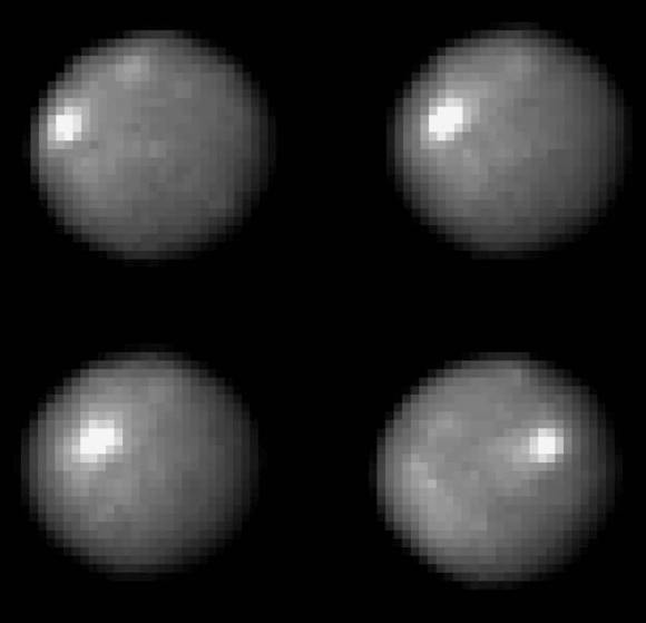 NASA's Hubble Space Telescope took these images of the asteroid 1 Ceres over a 2-hour and 20-minute span, the time it takes the Texas-sized object to complete one quarter of a rotation. 