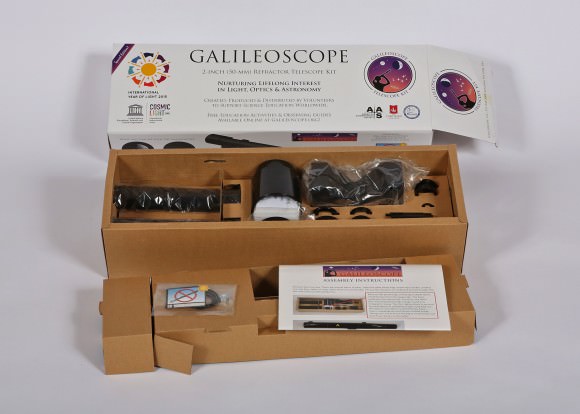 A look at the components in the Galileoscope kit. Credit: Galileoscope. 