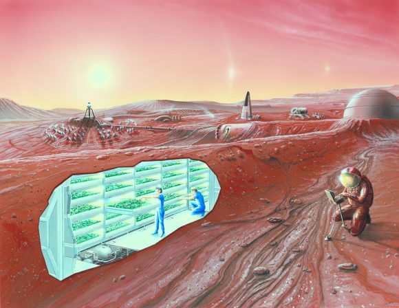 Artist impression of a Mars settlement with cutaway view. Credit: NASA Ames Research Center