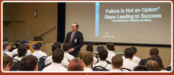 Jerry Woodfill speaking to students. Image via the NASA National Community College Aerospace Scholars Website. 