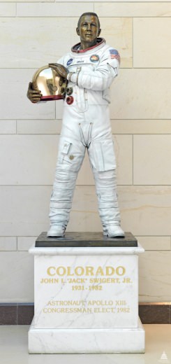 The statue of John L. "Jack" Swigert, Jr. is located in Emancipation Hall at the U.S. Capitol Visitor Center. 