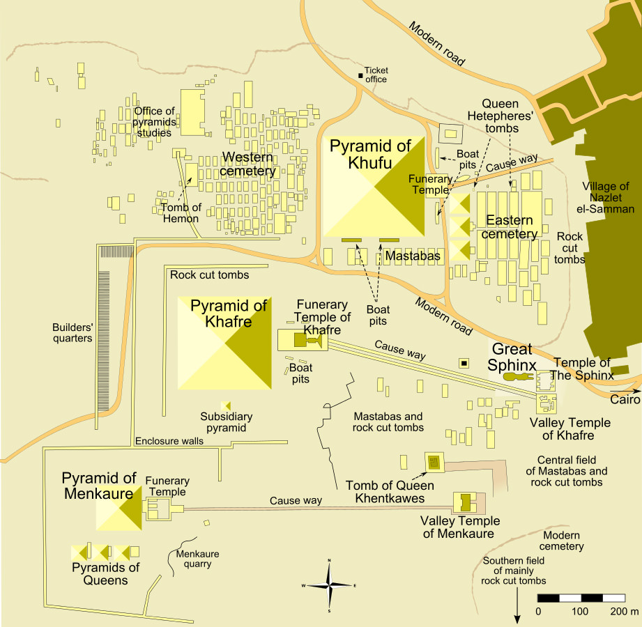 Map of Giza pyramid complex - "Pyramid of Khufu" refers to the Great Pyramid.  