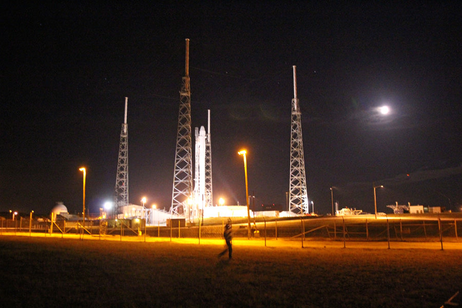 Moon over SpaceX Falcon 9 and Dragon at Cape Canaveral Air Force Station for CRS-7 mission to ISS. Credit: Ken Kremer/kenkremer.com
