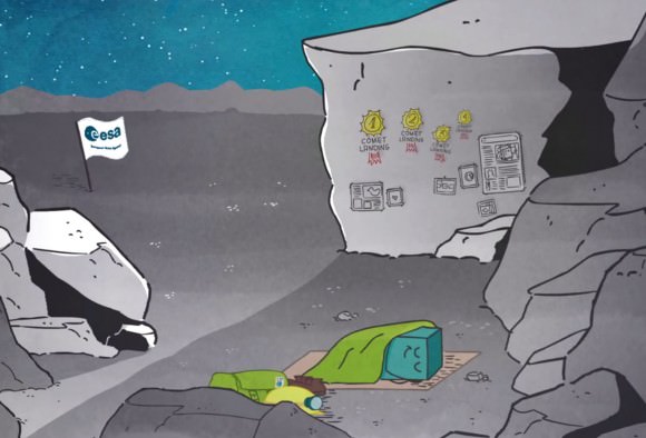 Philae went into hibernation on November 15, 2014 after running out of battery power. Credit: ESA