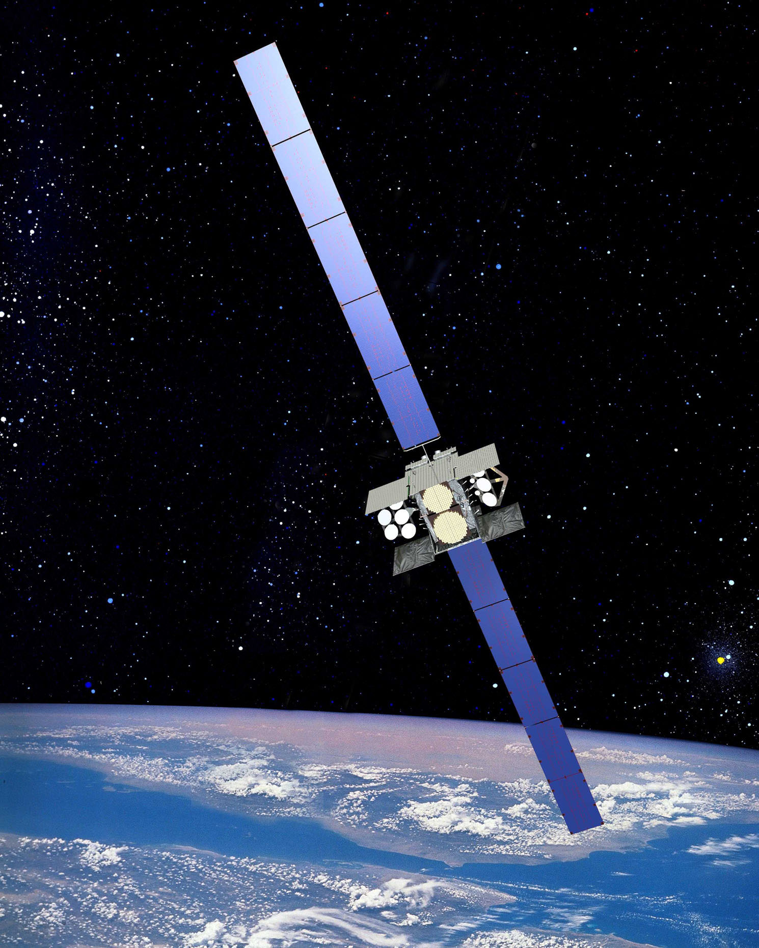 Wideband Global SATCOM-7 (WGS-7) communications satellite artist’s concept. Credit: Boeing