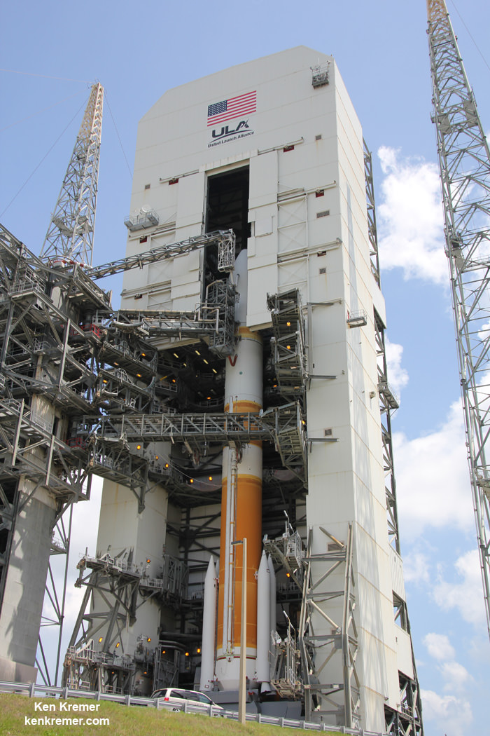 United Launch Alliance Delta IV rocket to carry US Air Force WGS 7 military communications satellite into orbit. Launch reset for Thursday, July 23, at 8:07 p.m. EDT.  Credit: Ken Kremer/kenkremer.com  
