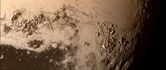 Color montage of Pluto's mountains created by Damian Peach using New Horizons imagery