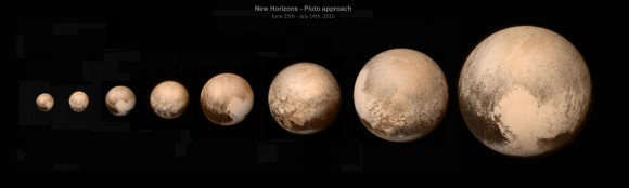 Views of Pluto during New Horizons' approach. Credit: NASA/Damian Peach