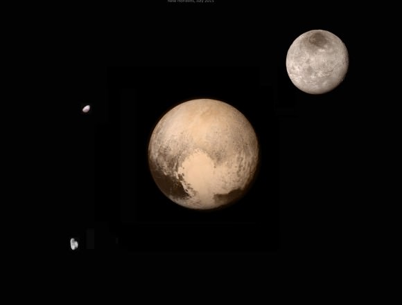 The Pluto system with Charon (upper right), Nix and Hydra. Credit: NASA, Damian Peach