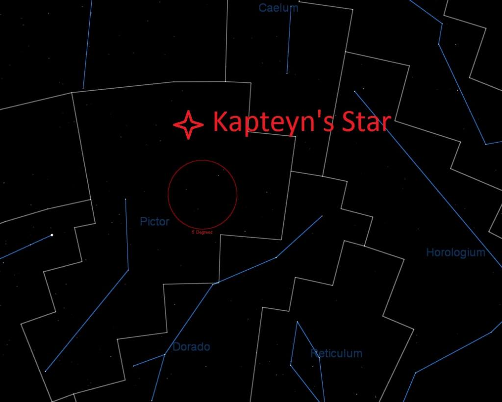 The location of Kapteyn's Star in the constellation Pictor. Image credit: Starry Night Education software