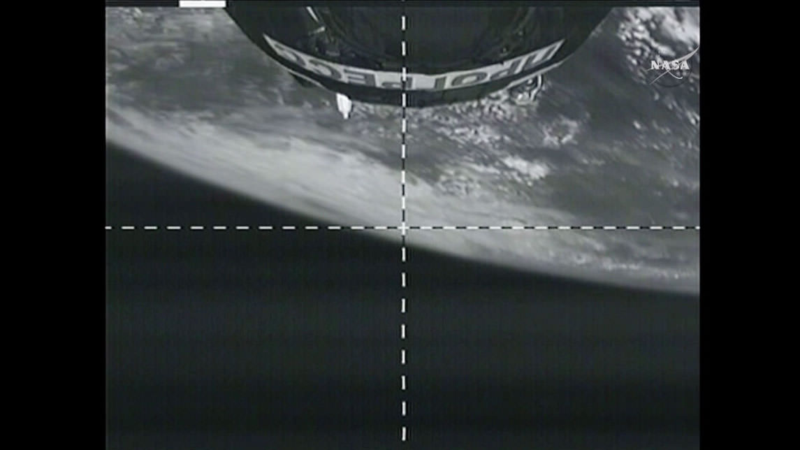 A camera from the Progress spacecraft shows the Earth below as it begins its two day trip to the space station. Credit: NASA TV