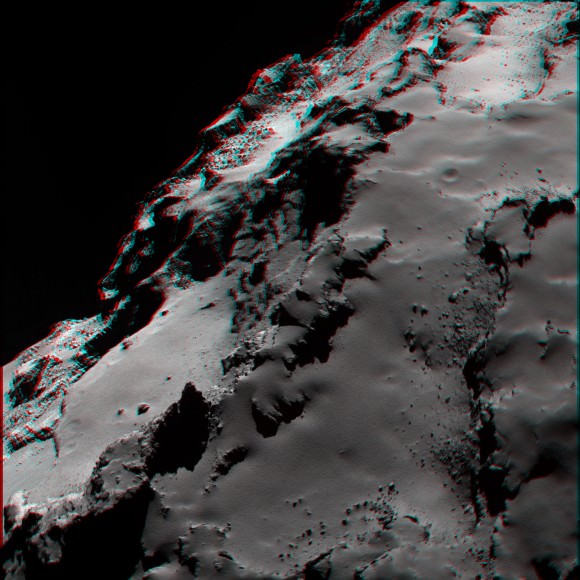 OSIRIS narrow-angle camera image showing the smooth nature of the dust covering the Ash region and highlighting the contrast with the more brittle material exposed underneath in Seth. Credits: ESA/Rosetta/MPS for OSIRIS Team MPS/UPD/LAM/IAA/SSO/INTA/UPM/DASP/IDA