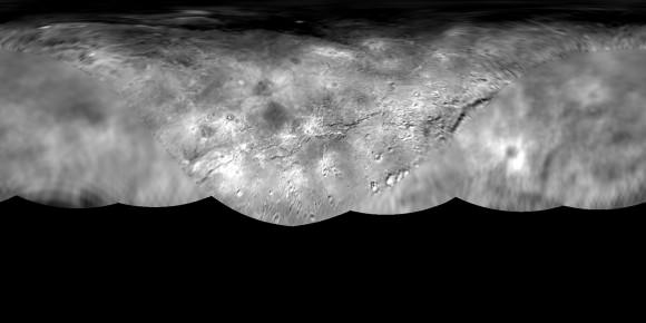 Global map of Pluto's moon Charon pieced together from images taken at different resolutions. Credit: NASA/Johns Hopkins University Applied Physics Laboratory/Southwest Research Institute