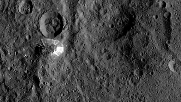 An upside down look at the conical mountain on Ceres (in case you have trouble seeing it as a mountain!). Credit: NASA/JPL-Caltech/UCLA/MPS/DLR/IDA