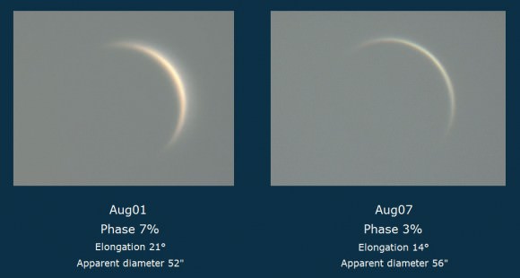 Going, going, gone! Or almost. Venus photographed in its beautiful crescent phase on two occasions this past week. 